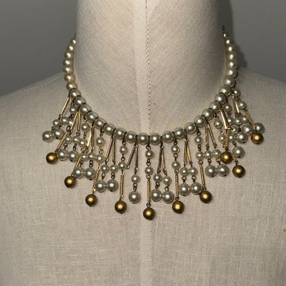 Vintage Japan Faux Pearl Dangle Choker Necklace